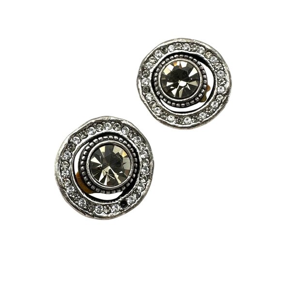 Patricia Locke Swarovski Crystal Silver Tone Clip Earrings - Picture 1 of 4